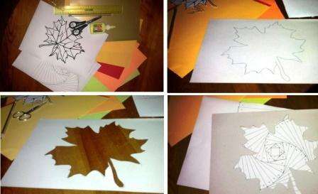 If this is your first time going to make Iris Folding's craft, then start with a simple drawing. For example, you can print a maple leaf template. After that, cut it out and transfer it to cardboard, which will become the basis for crafts in the future.