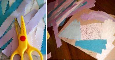 To diversify the folding crafts, take curly scissors and cut the paper into beautiful strips. In this case, you do not have to fold the strips of paper in half, as they differ in their original shape.