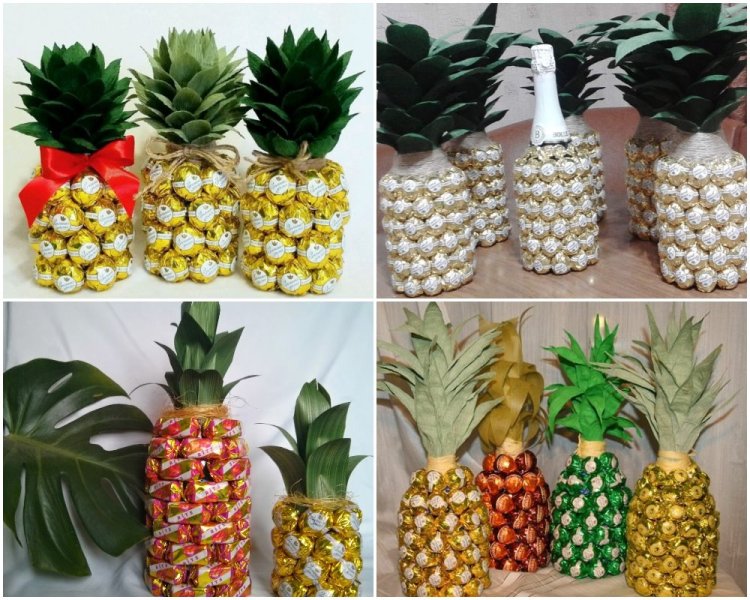 DIY-ananas van snoep en champagne: stap voor stap een fles maken - een masterclass voor beginners, foto, video
