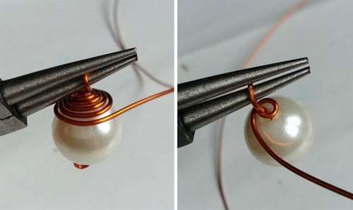 After wrapping a part of the bead, stretch the wire to the opposite edge and wind it around the loop that you made earlier. You will have a bracelet blank. For an adult wrist, you will need about 7 of these blanks.