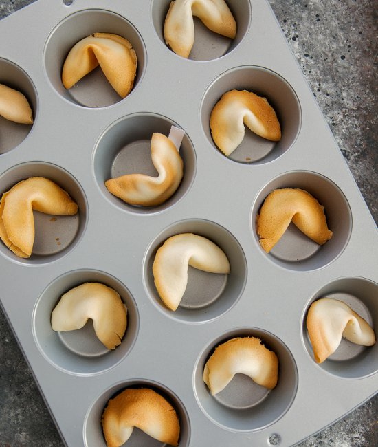 Place ready-made cookies in muffin tins
