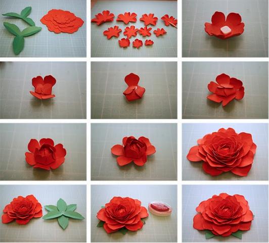 Papierowe kwiaty - schematy i szablony do tworzenia papierowych kwiatów etap 10