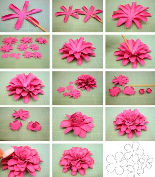 Papierowe kwiaty - schematy i szablony do tworzenia papierowych kwiatów etap 11