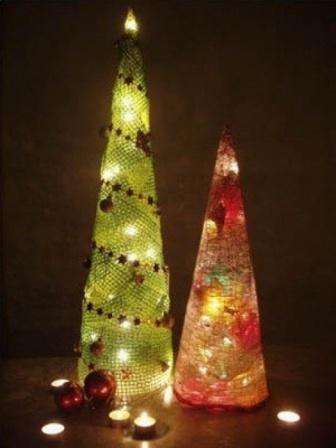 Christmas tree made of mesh with a garland