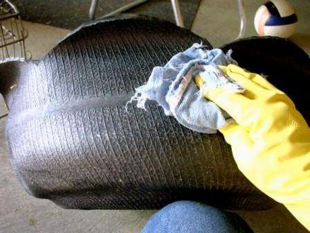 Then we turn the tire inside out, making some effort. After turning the tire out, we proceed to sanding the edge