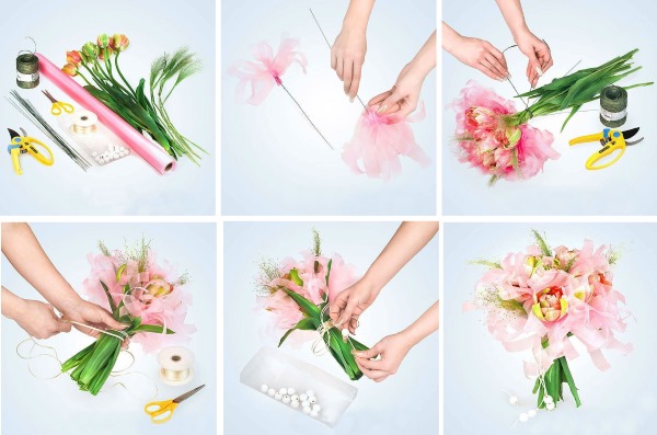 Floristry for beginners step by step. Assembling bouquets, teaching decor, photo, video tutorials