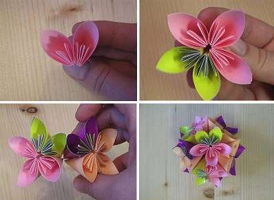 Make 12 flowers, and then start assembling the kusudama ball from the beginner flowers. You can put a thread in the middle of the ball so that the finished craft can be hung.