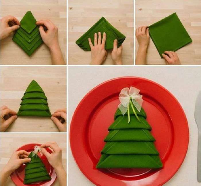 we maken een kerstboom van servetten om de tafel te versieren