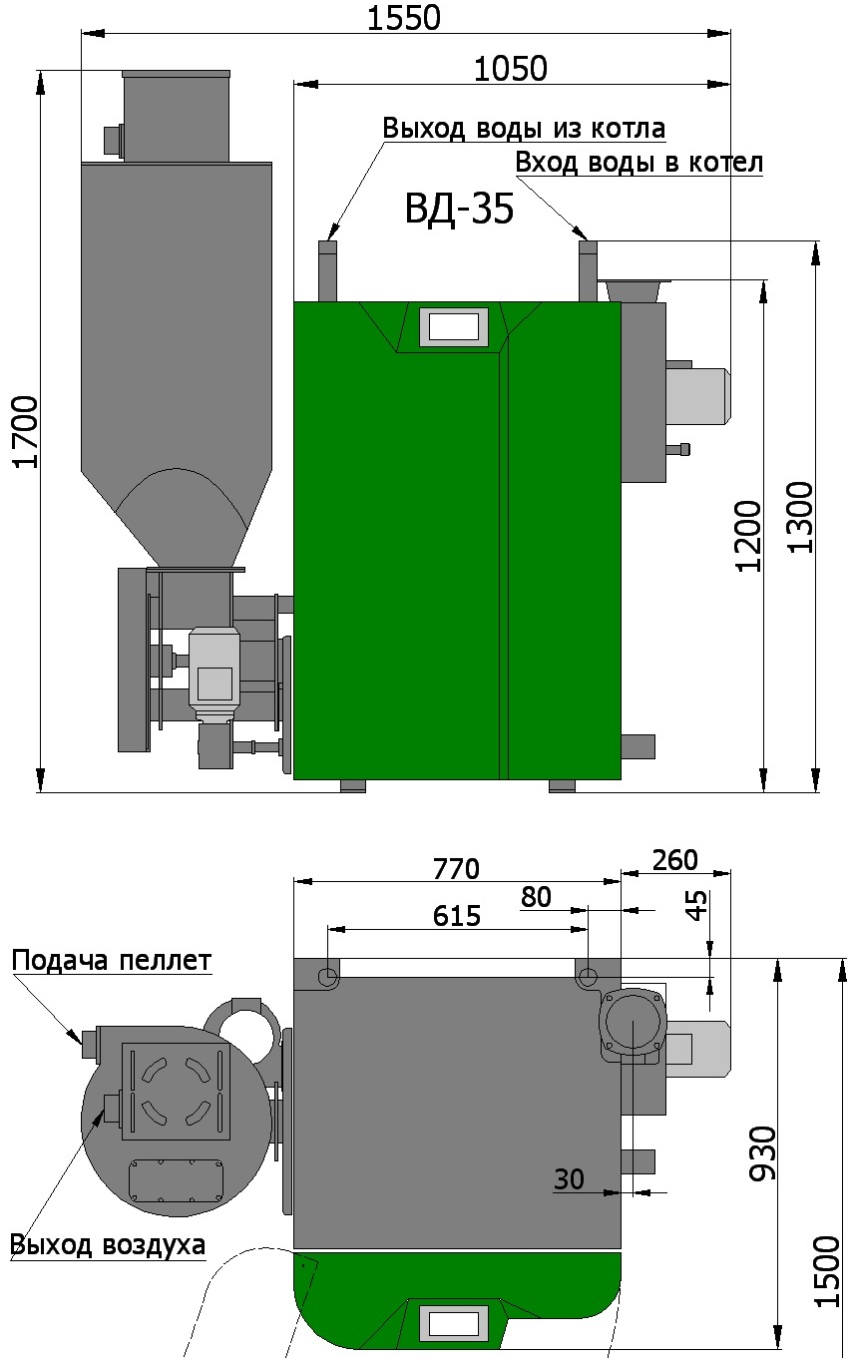 Схема на котела Светлобор с система за пневматично зареждане на пелети
