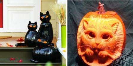 The black cat is ready! You can paint this craft in any other color, as well as make a whole family of cats. To make a pumpkin craft
