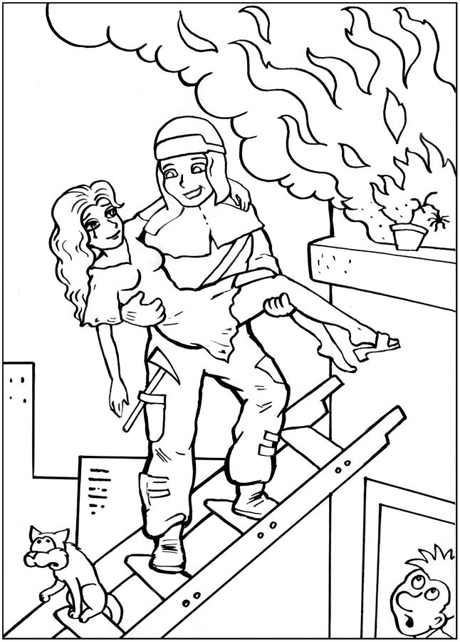 Drawing for sketching: a firefighter at work.