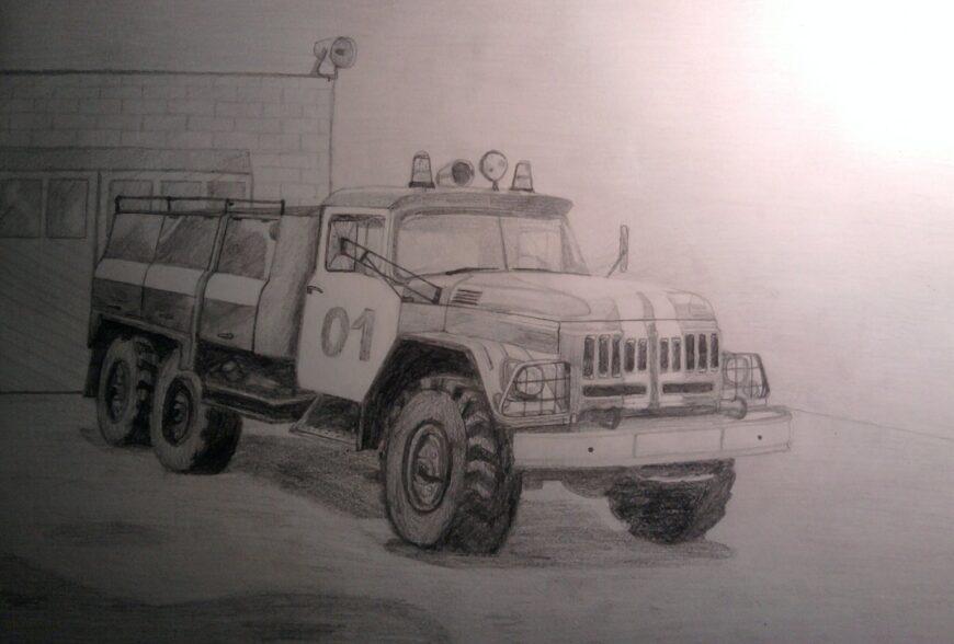 Fire truck pencil drawing: how to draw for kids and beginners