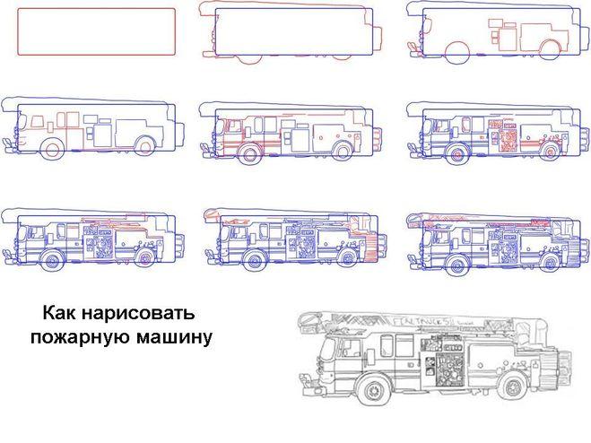 Fire truck pencil drawing: how to draw for kids and beginners