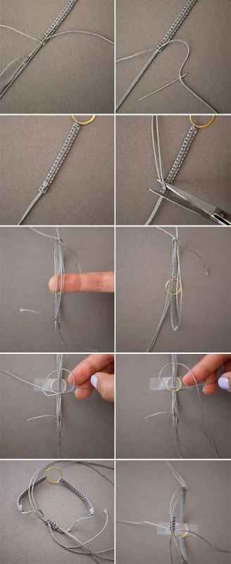 weaving a bracelet from a cord and a ring