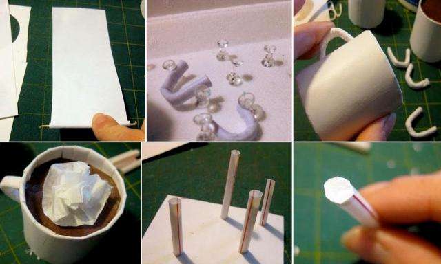 Let's start making the handle for the cup. Take a toothpick and a piece of paper. Wrap a toothpick with paper to make a tube