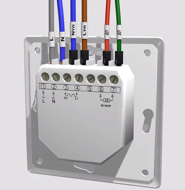 diagram of the correct connection of the thermostat for underfloor heating and heating mats
