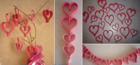 These hearts can be used to decorate the interior, for example, try making a garland or hanging them on a flower.