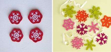 To make the snowflakes original, try embroidering them on top. The stitches can be done on a sewing machine or even by hand.