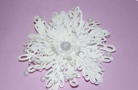 A foamiran snowflake can be of absolutely any shape. You can make the same openwork snowflake from this material as from paper. To do this, use the diagrams from the Internet to transfer the template to fom.