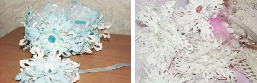 Try making a snowflake yourself. If you wish, you can tint it to give it original winter tones. Use Thomas snowflakes to decorate a hoop or headband.