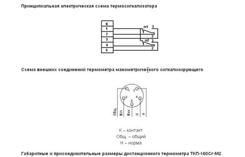 Schemat styków i opis styków elektrycznego termometru kontaktowego
